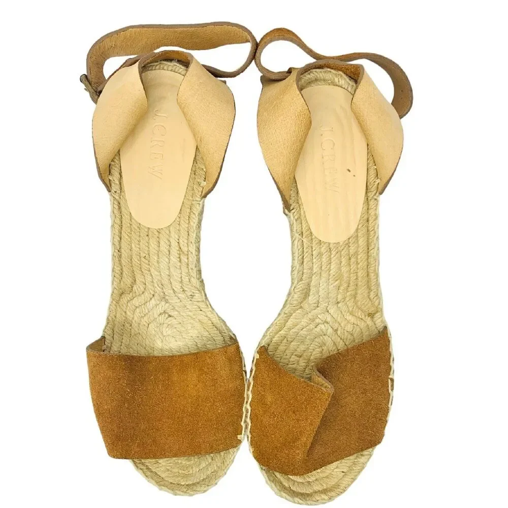 J Crew Brown Suede Corsica Espadrille Wedge Sandals Size 9 - 3.75
